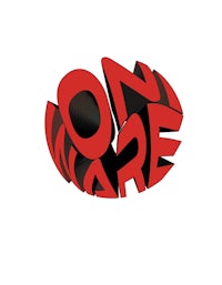 a red and black logo with the word onware